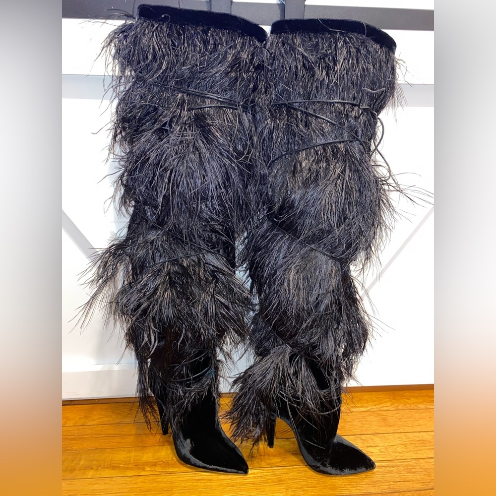 Saint Laurent yeti black ostrich boots